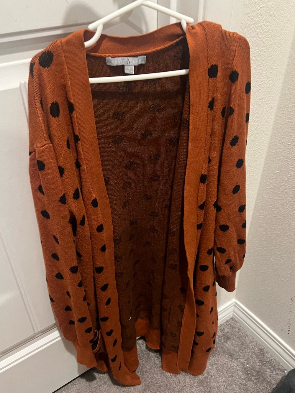 Rust orange Polka Dot Open Cardigan Sweater - Women S